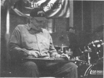 Nick stump plays lap steel with the Mudcat Blues Band during the Kyana Blues Soceity Fundraiser. Photo by Keith Clements