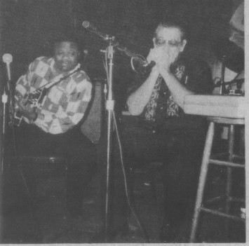 Charlie Musselwhite, at right, and Andrew Jones performed at the Cheokee Blues Club on May 24. Photo by Keith Clements