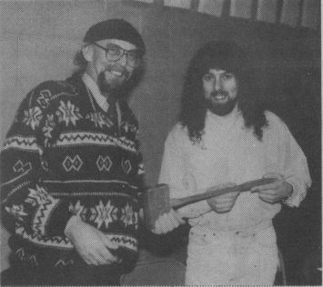 The passing of the official bung knocker: outgoing President Paul Moffett, left, hands off to the new President, Paul Dell Aquila